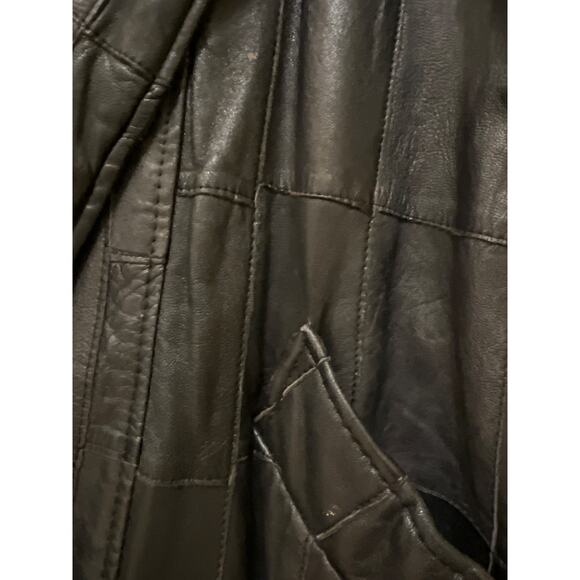 80s Vintage Black Patch Leather Coat Oversized Size Medium Y2K 90s Rare Find - Picture 4 of 11
